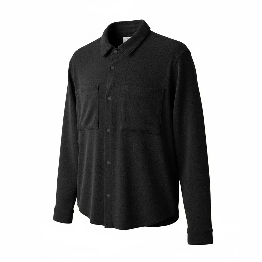 Mode of One Corduroy Long Sleeve Snap Front Solid Color Men's Shirt Black size M